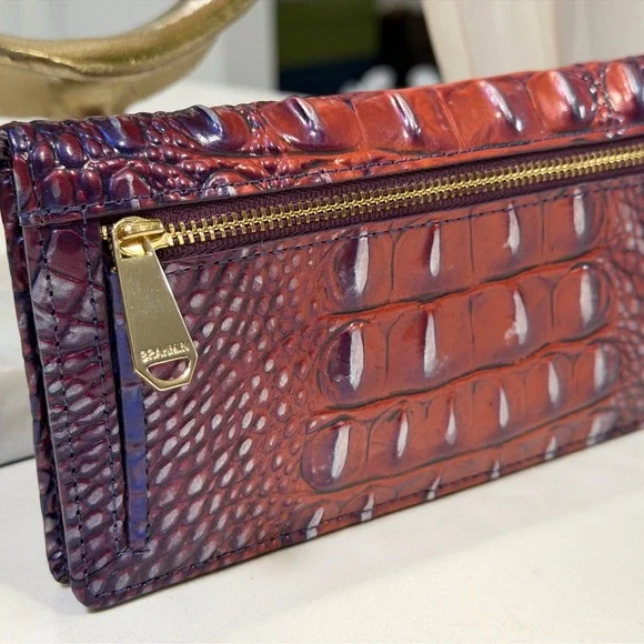 Brahmin Burgundy and Chestnut Crocodile Embossed Clutch - Picture 10 of 12